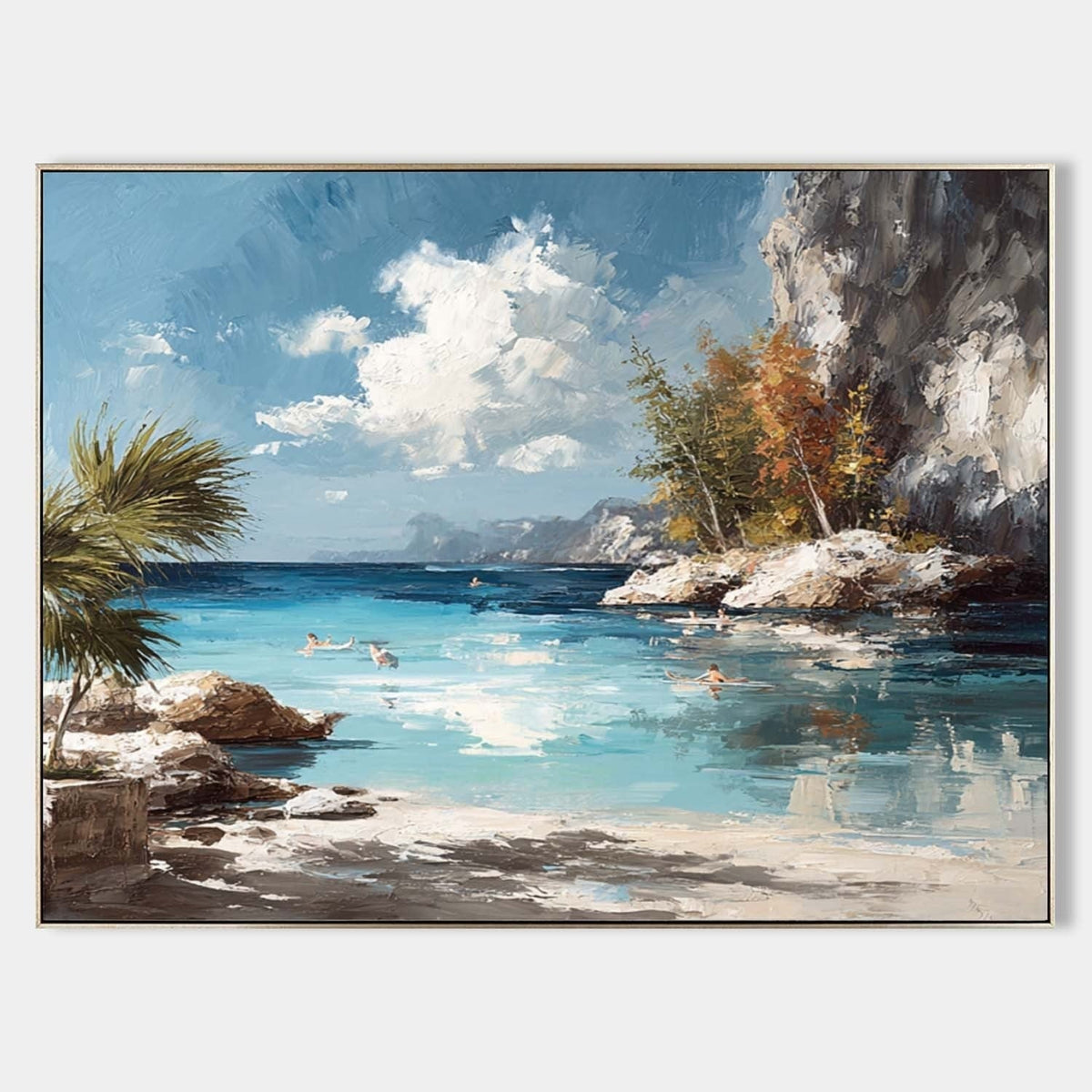 Tropical Cliffside Bay Impasto Painting