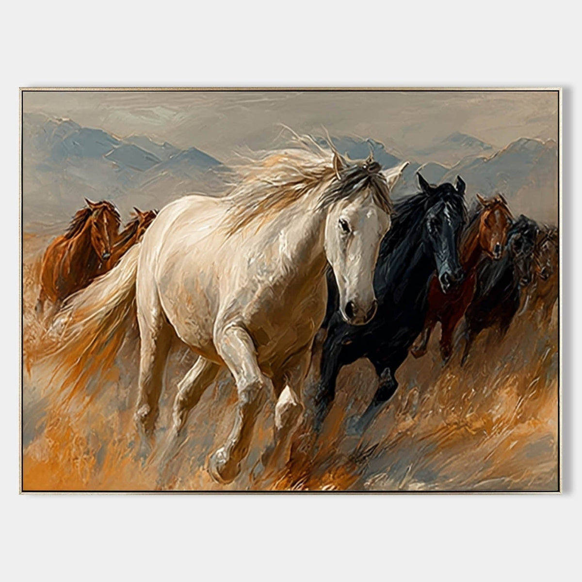 Wall Art Panoramic Realist Wild Horse Scene Warm
