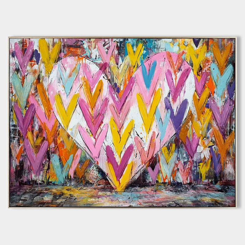 Vibrant Chevron Heart Impasto Painting