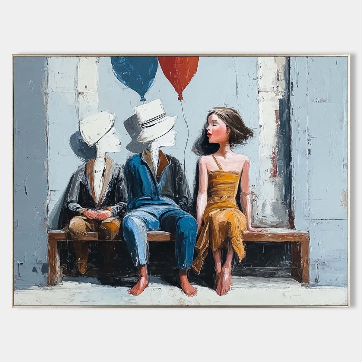 Balloon Figure Bench Art Oil Painting - Neutralighting