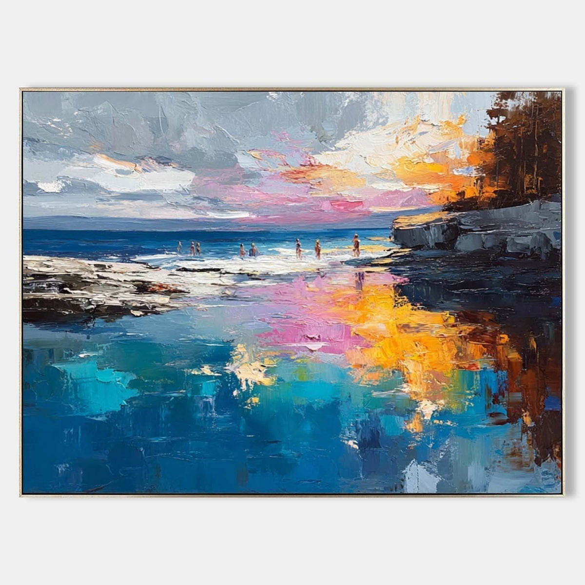 Vibrant Coastal Sunset Impasto Painting