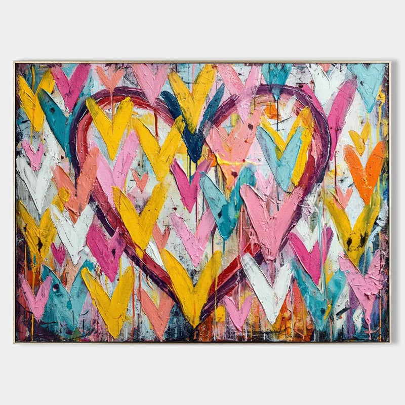 Double Chevron Heart Impasto Painting