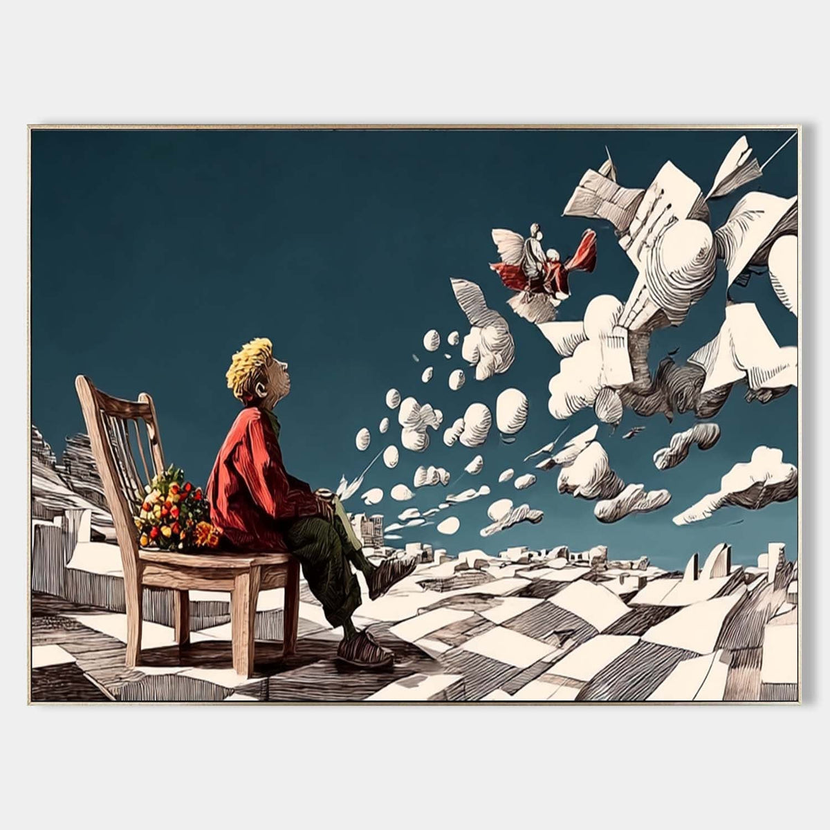 Surreal Boy Clouds Art Oil Painting