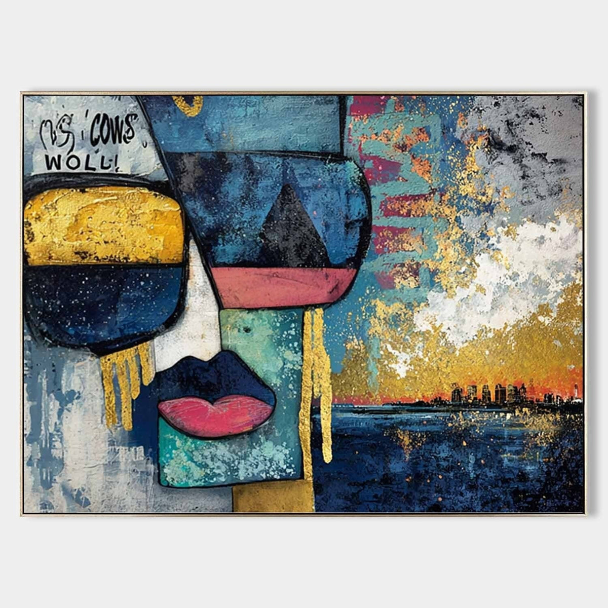Urban Abstract Face & Skyline Painting