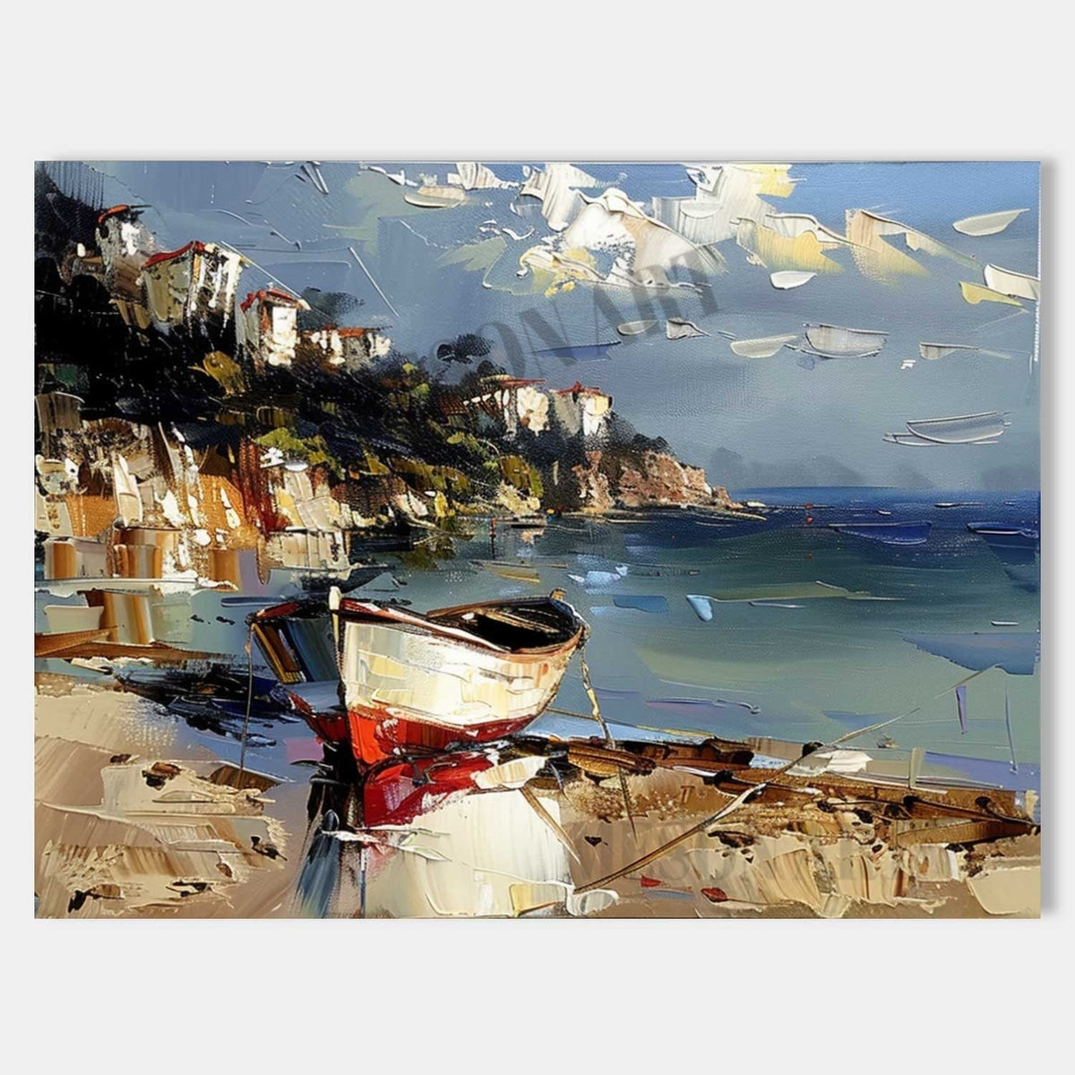 Wall Art Palette Knife Mediterranean Fishing Village