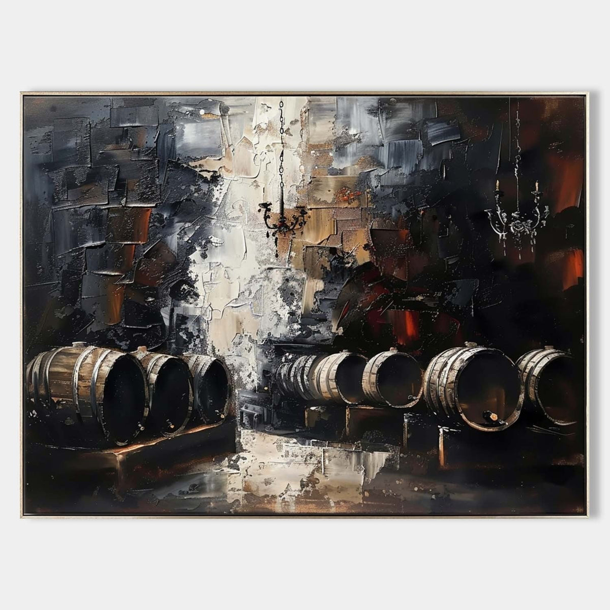 Wall Art Panoramic Impressionist Wine Cellar Scene Moody