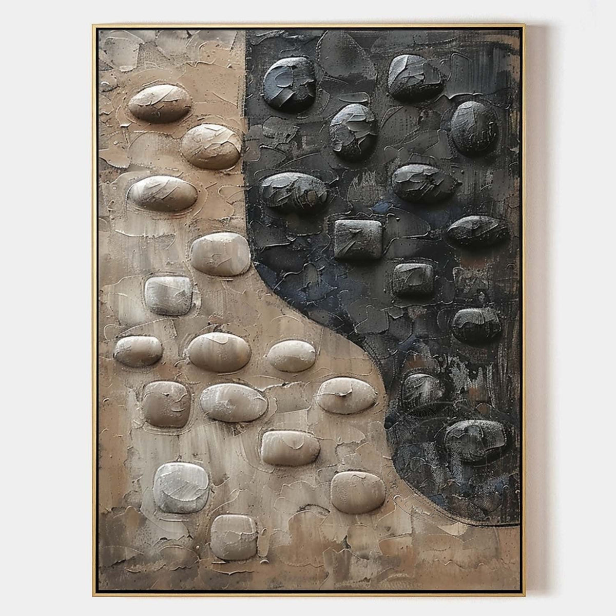 Wabi-Sabi Pebble Bas-Relief Painting