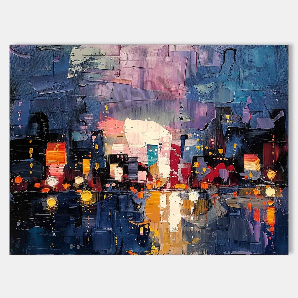 Wall Art Colorful Abstract Night Cityscape Modern