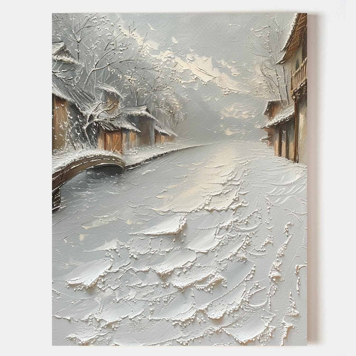 Wall Art Impasto Water Town Winter