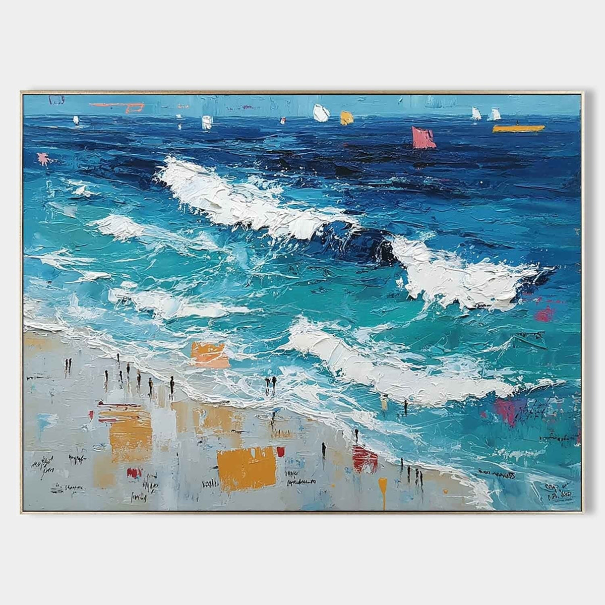 Wall Art Panoramic Impressionist Ocean Wave Scene Vivid Turquoise