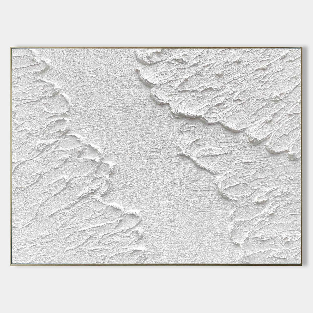 Pure‑White Horizontal Crack‑Relief Plaster‑Textured Artwork