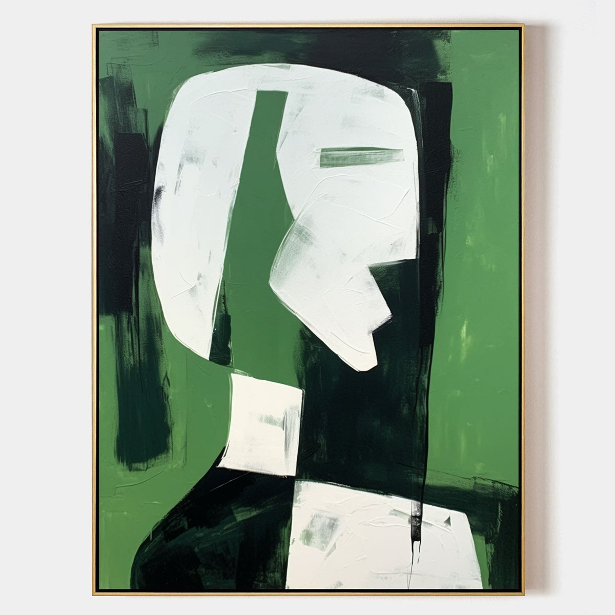 Wall Art Vertical Abstract Cubist Profile Green