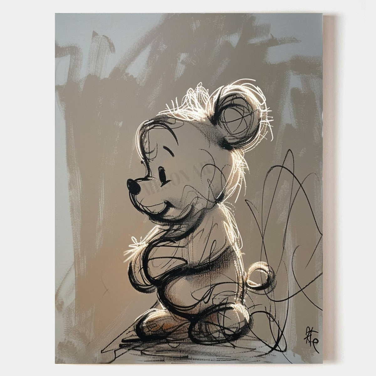 Wall Art Sketch Winnie The Pooh Charcoal Drawing