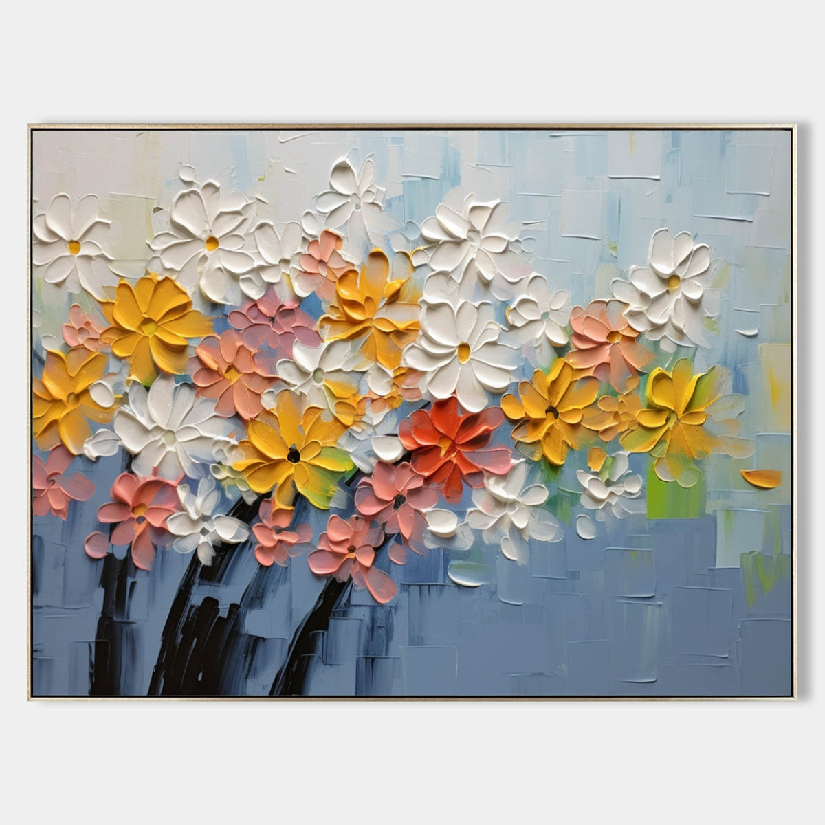 Tactile Impasto Floral Oil Painting Multi-Color Blooms