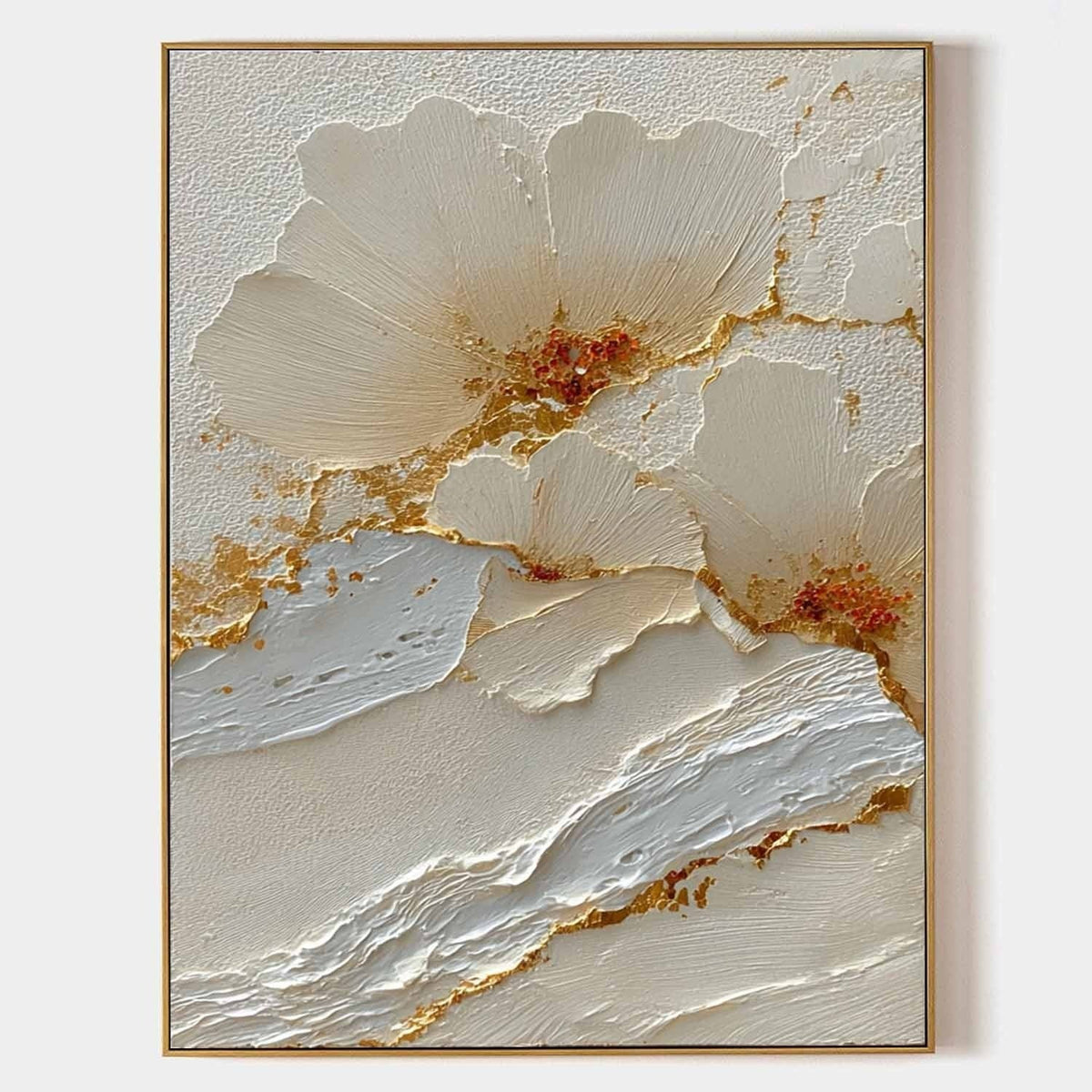 Wall Art Cream Floral Gold Kintsugi Textured