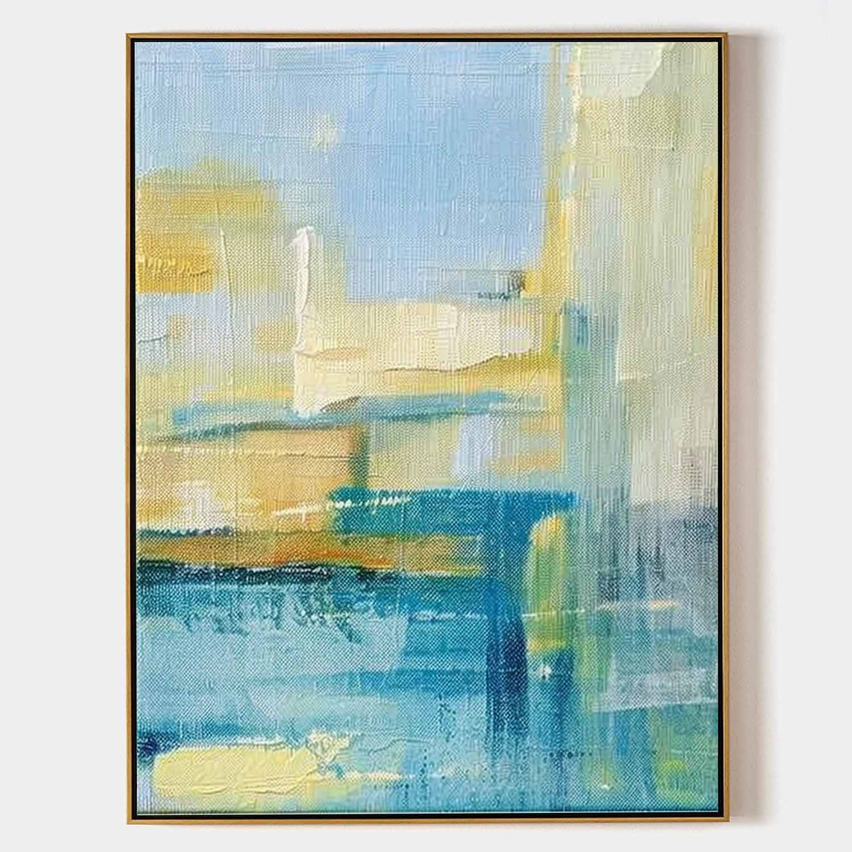 Coastal Landscape Painting Blue Yellow Modern Wall Art