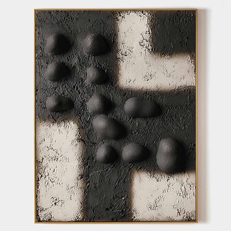 Wall Art Black Bas-Relief Geometric Abstract Painting