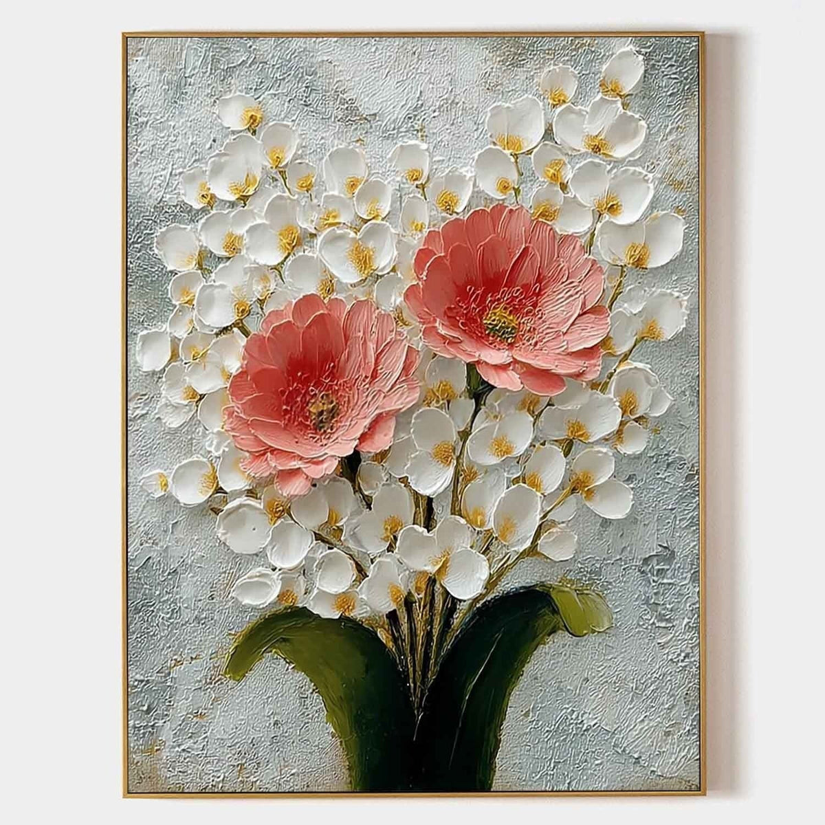 Wall Art Pink Peony White Blossom Floral Painting