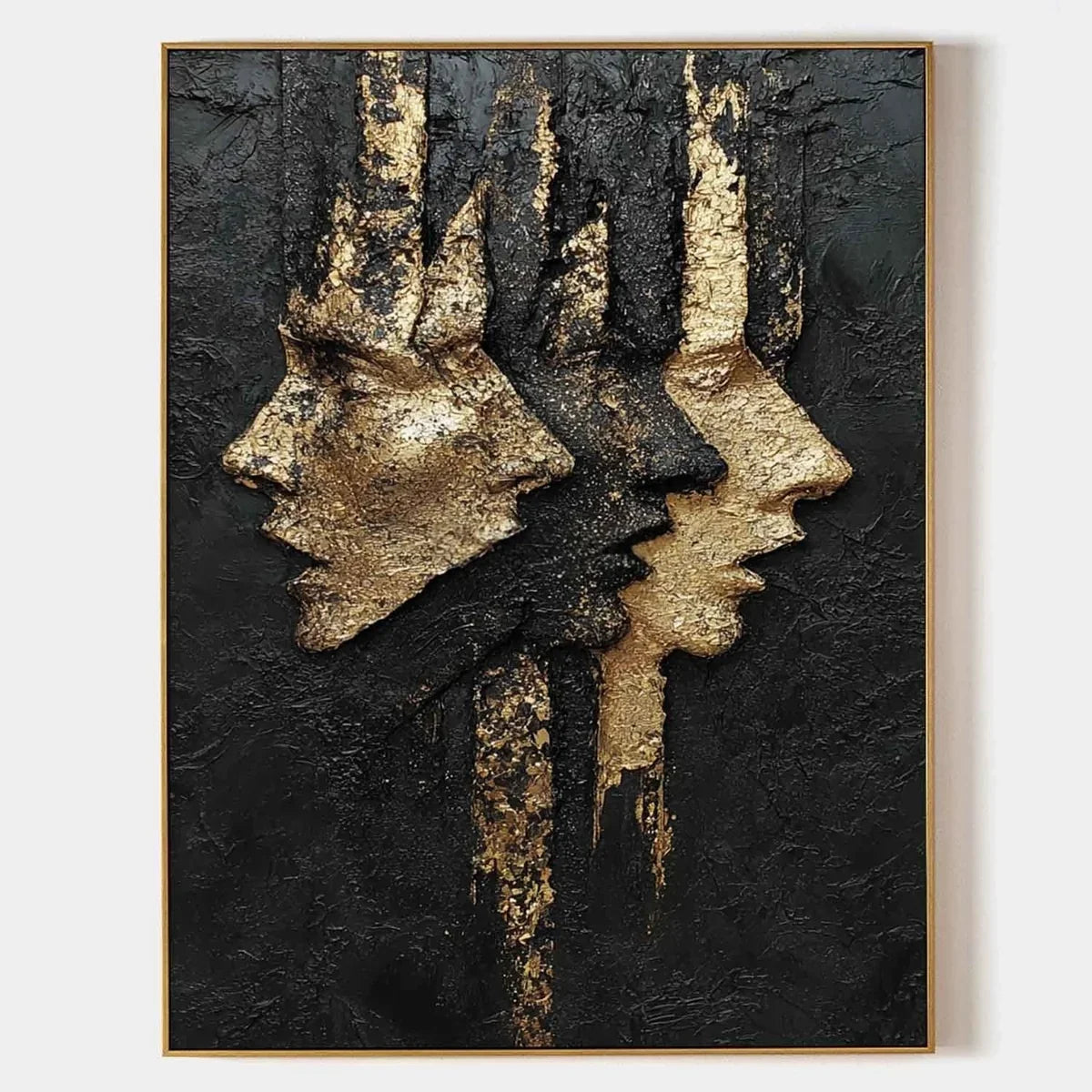 Black Gold Abstract Dual Faces Impasto Painting