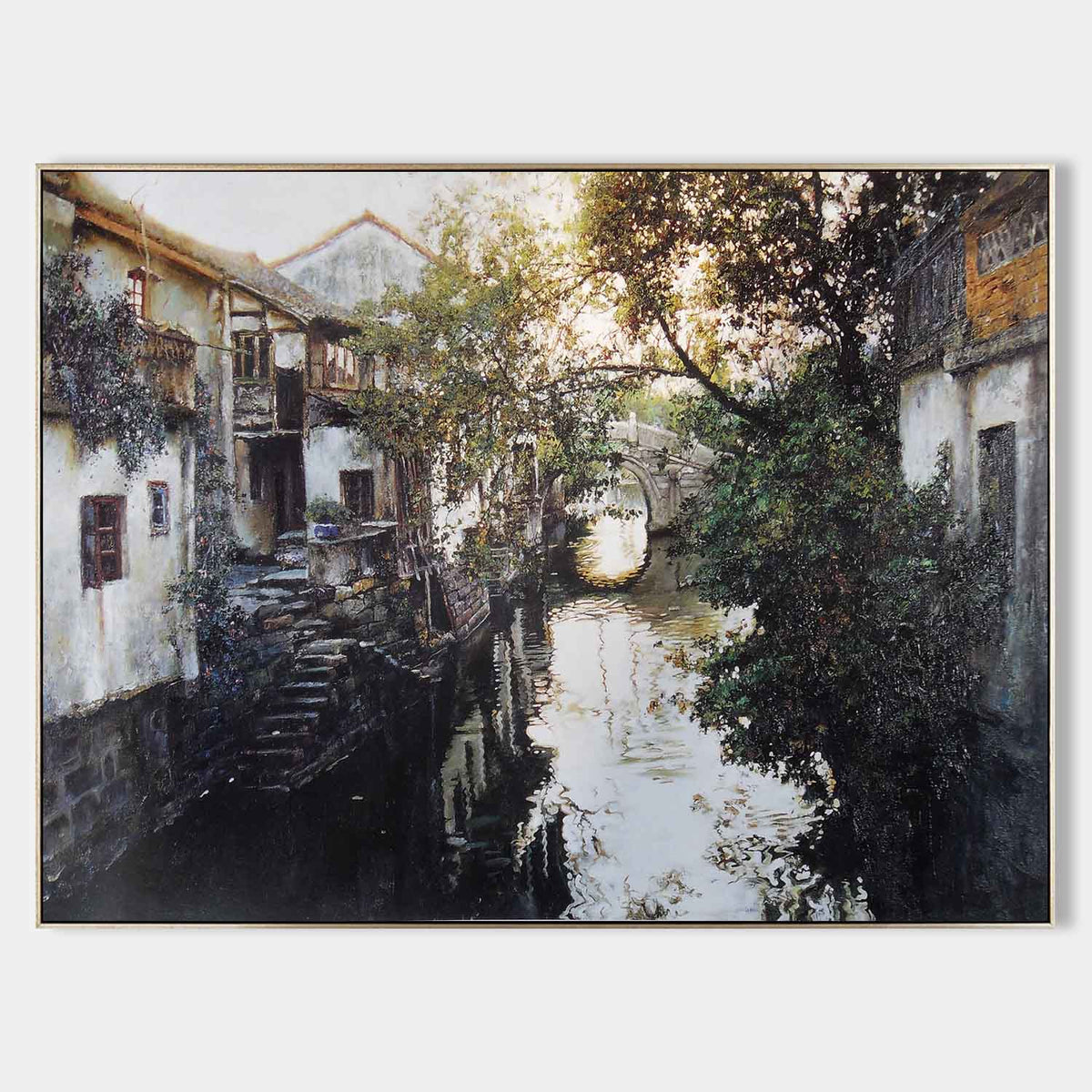 Impressionist Jiangnan Water Town Oil Painting