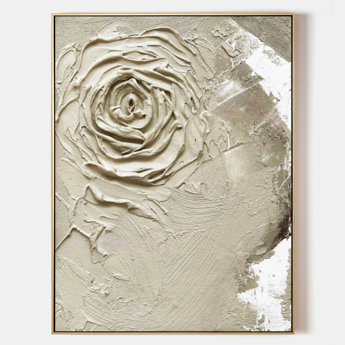 Wabi-Sabi 3D Textured Neutral Tone Rose Oil Painting