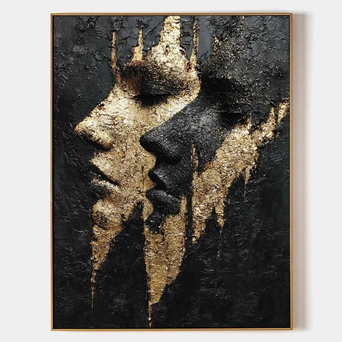 Yin-Yang Lovers Black Gold Impasto Painting