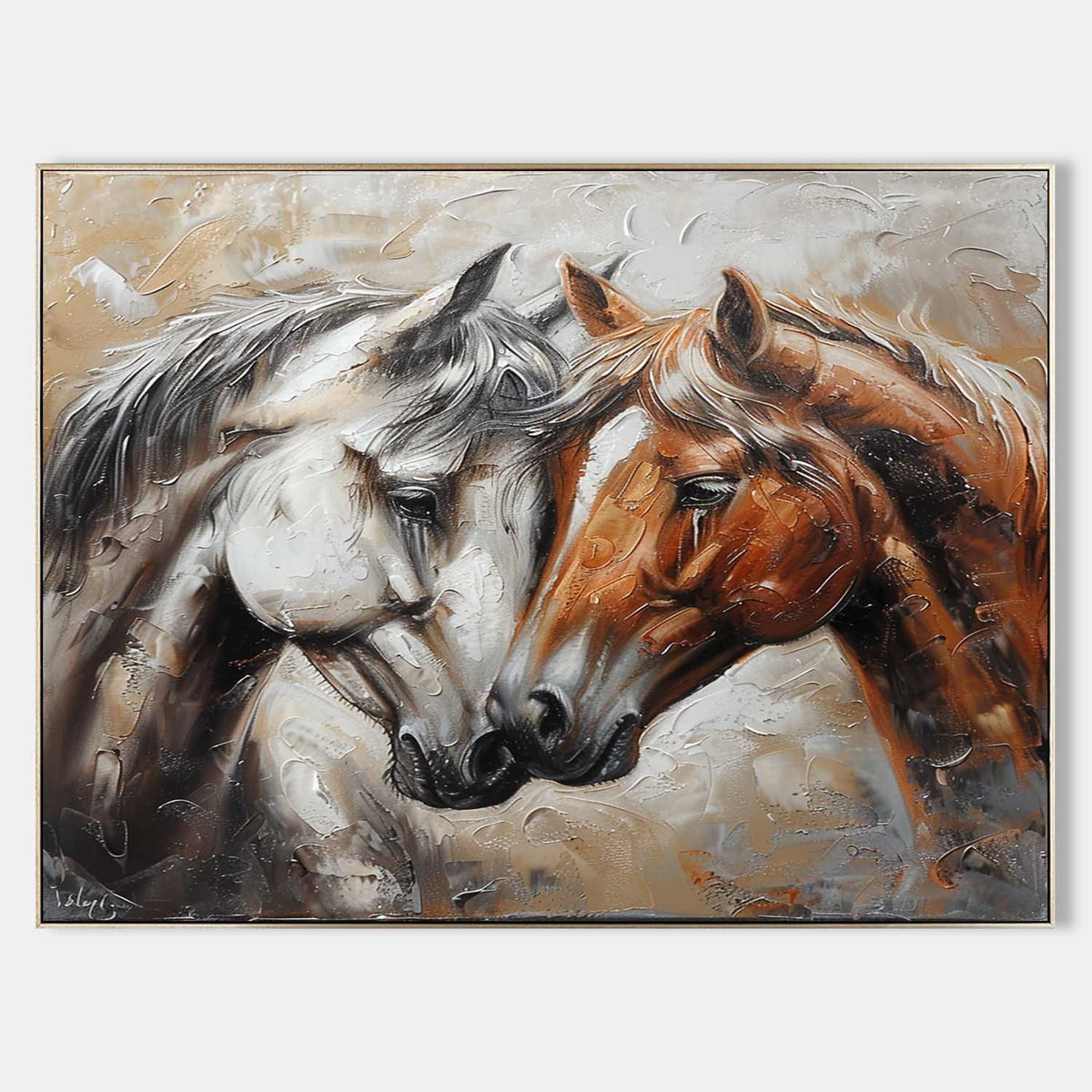 Wall Art Nuzzling Horse Warm Soft Neutral