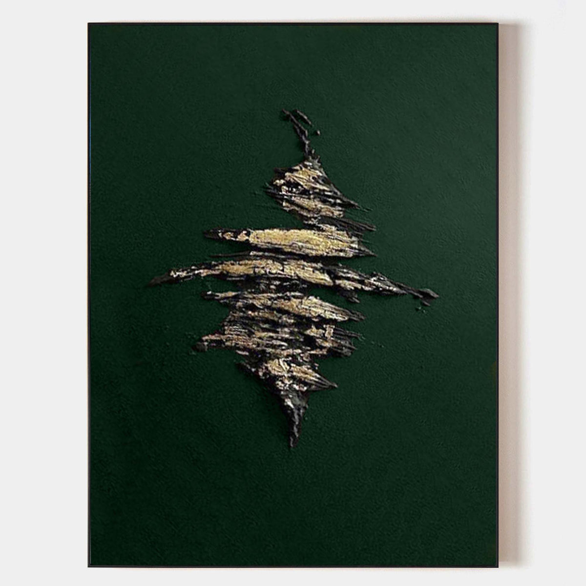 Dark Green Metallic‑Gold Accent Abstract  Heavy Raised‑Texture Artwork