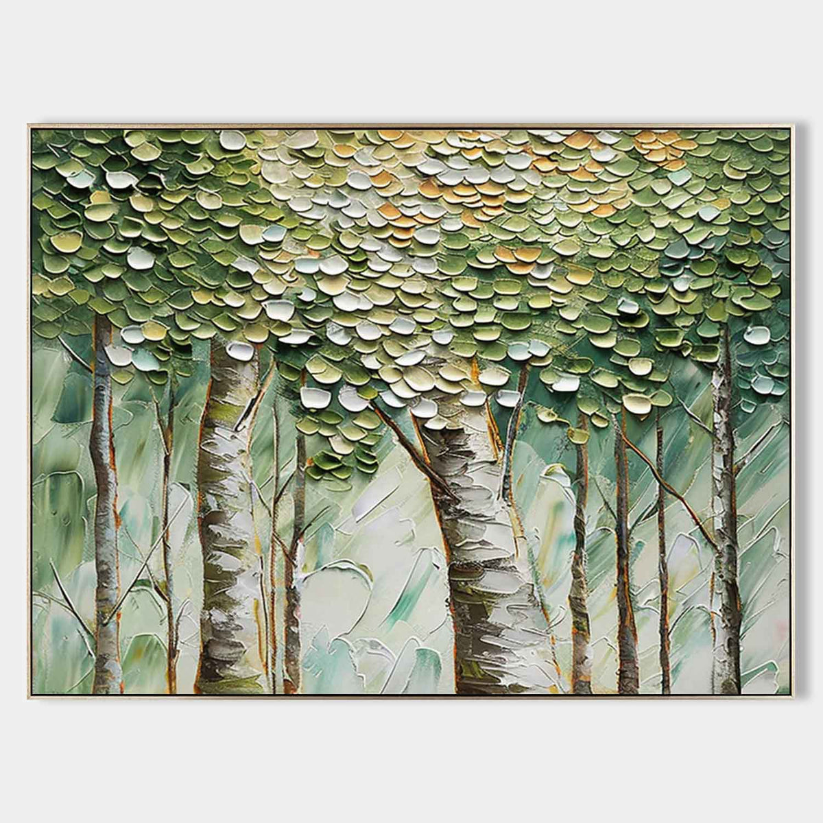 Wall Art Impressionist Lush Birch Forest Green