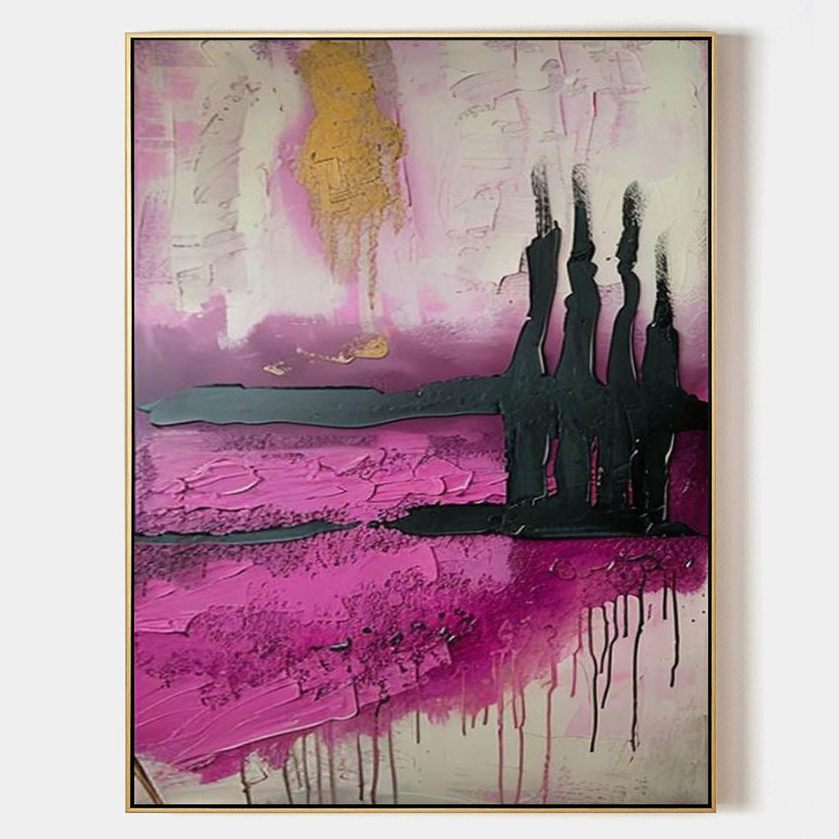 Wall Art Pink Gold Abstract Drip Painting
