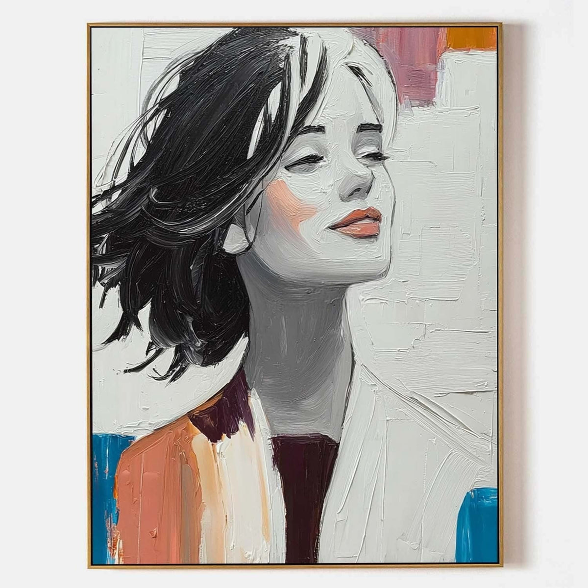 Serene Woman Portrait 3D Impasto Painting - Neutralighting