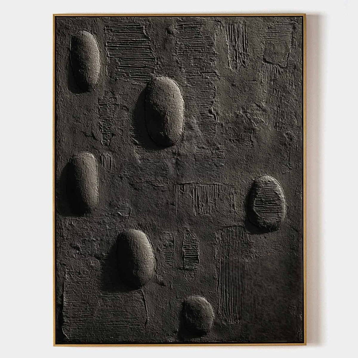 Black Minimalist Pebble Texture Painting - Neutralighting