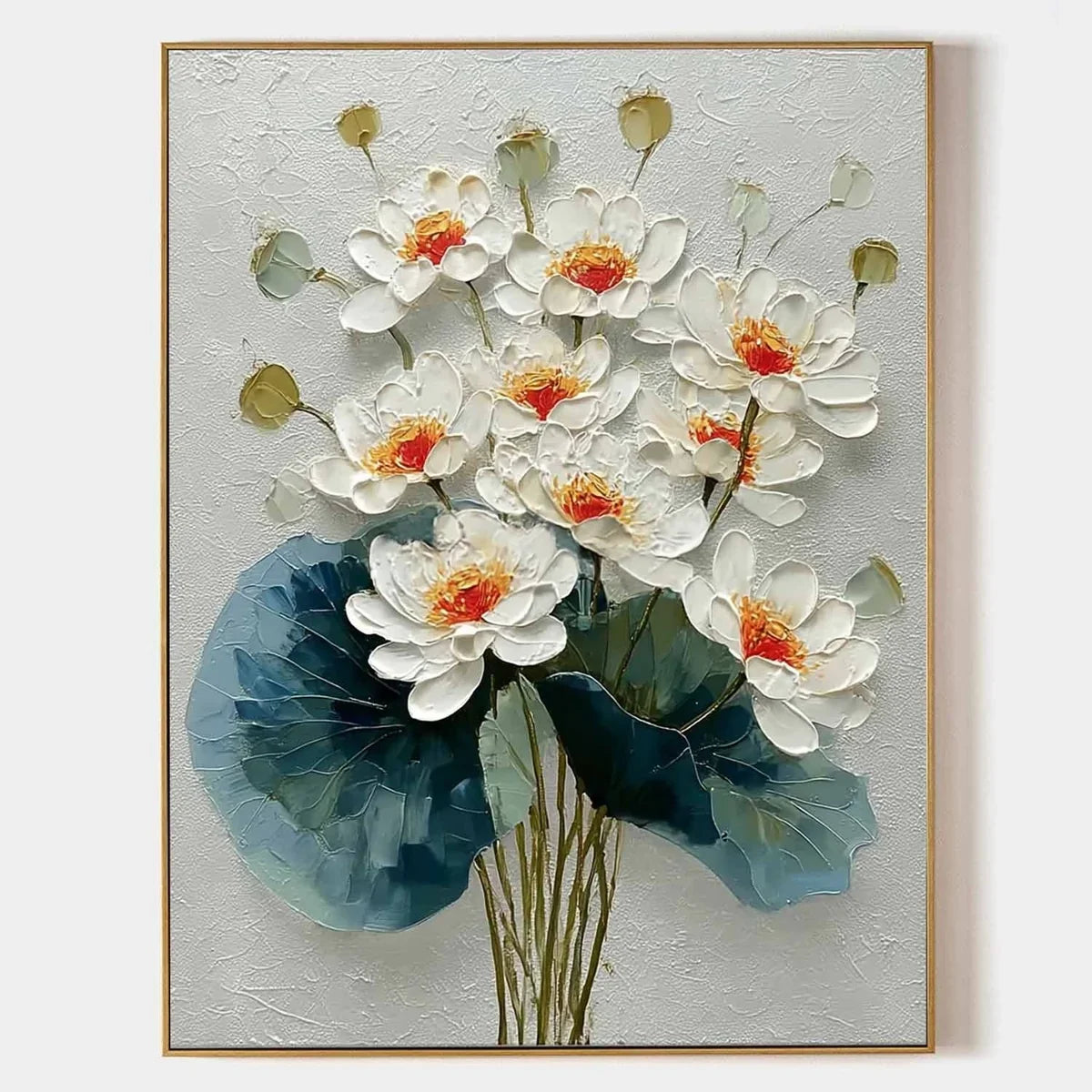 White Lotus Bouquet Impasto Painting