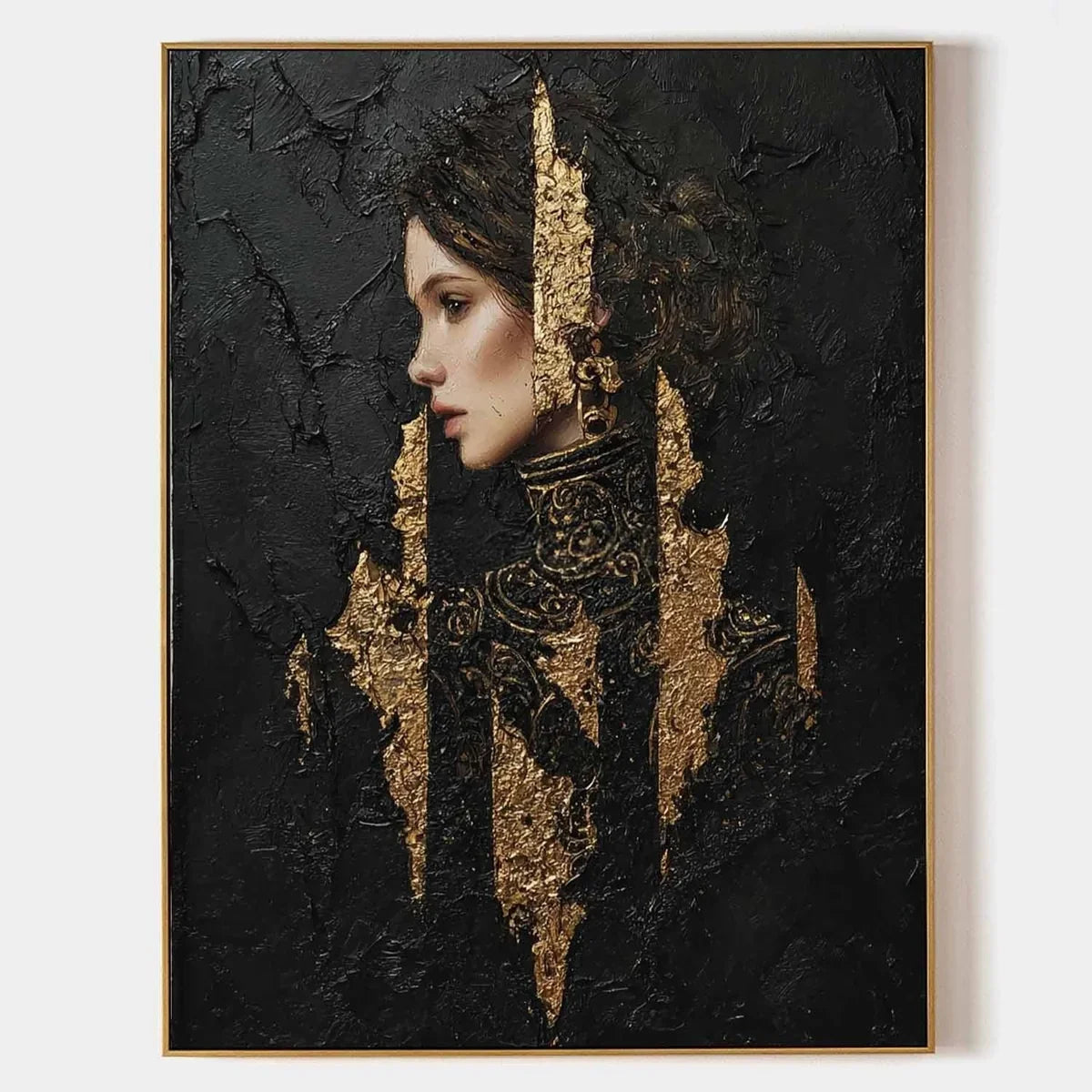 Golden Warrior Portrait Mixed Media Painting
