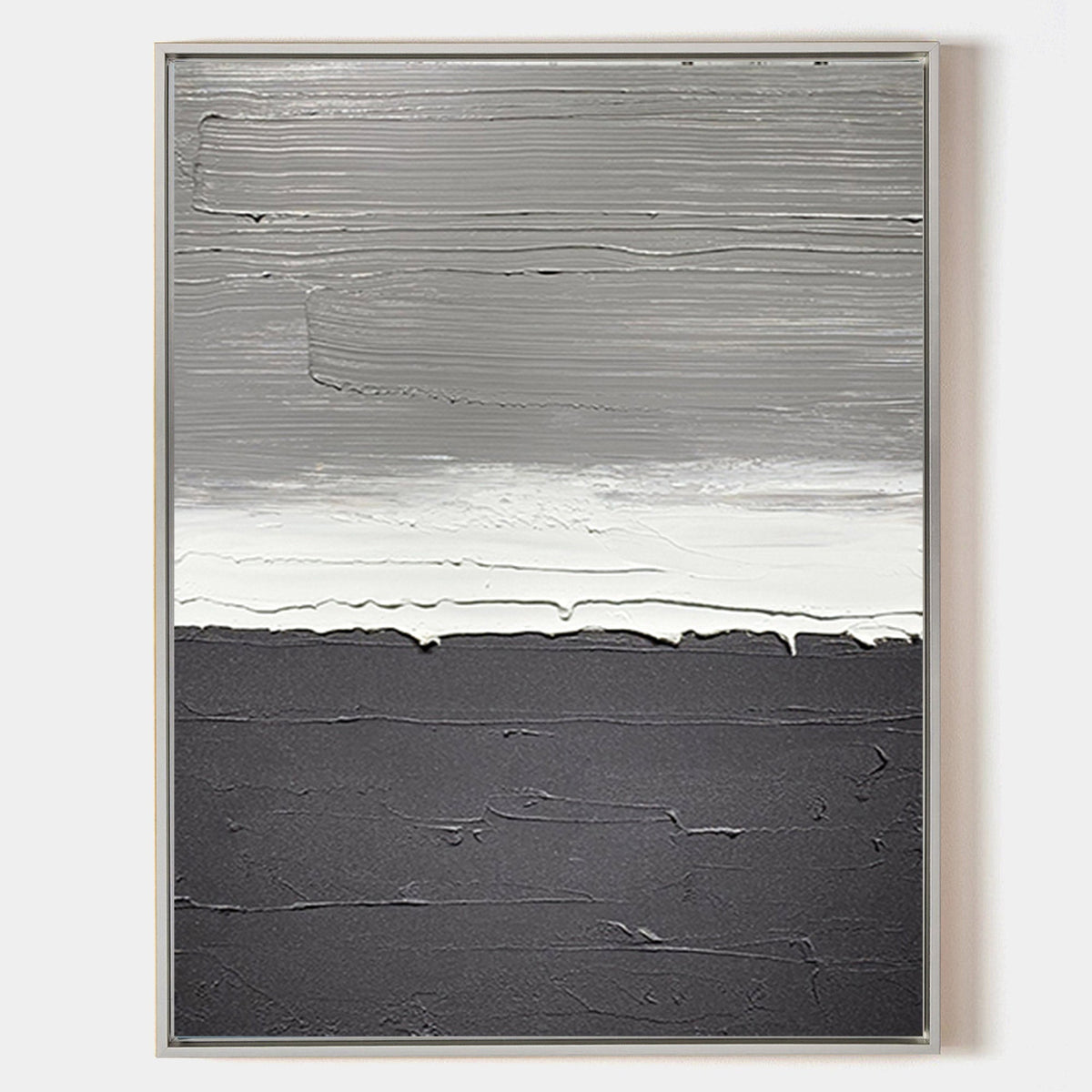 Monochrome Gray Black Horizon Abstract Oil Acrylic Linen Canvas Painting