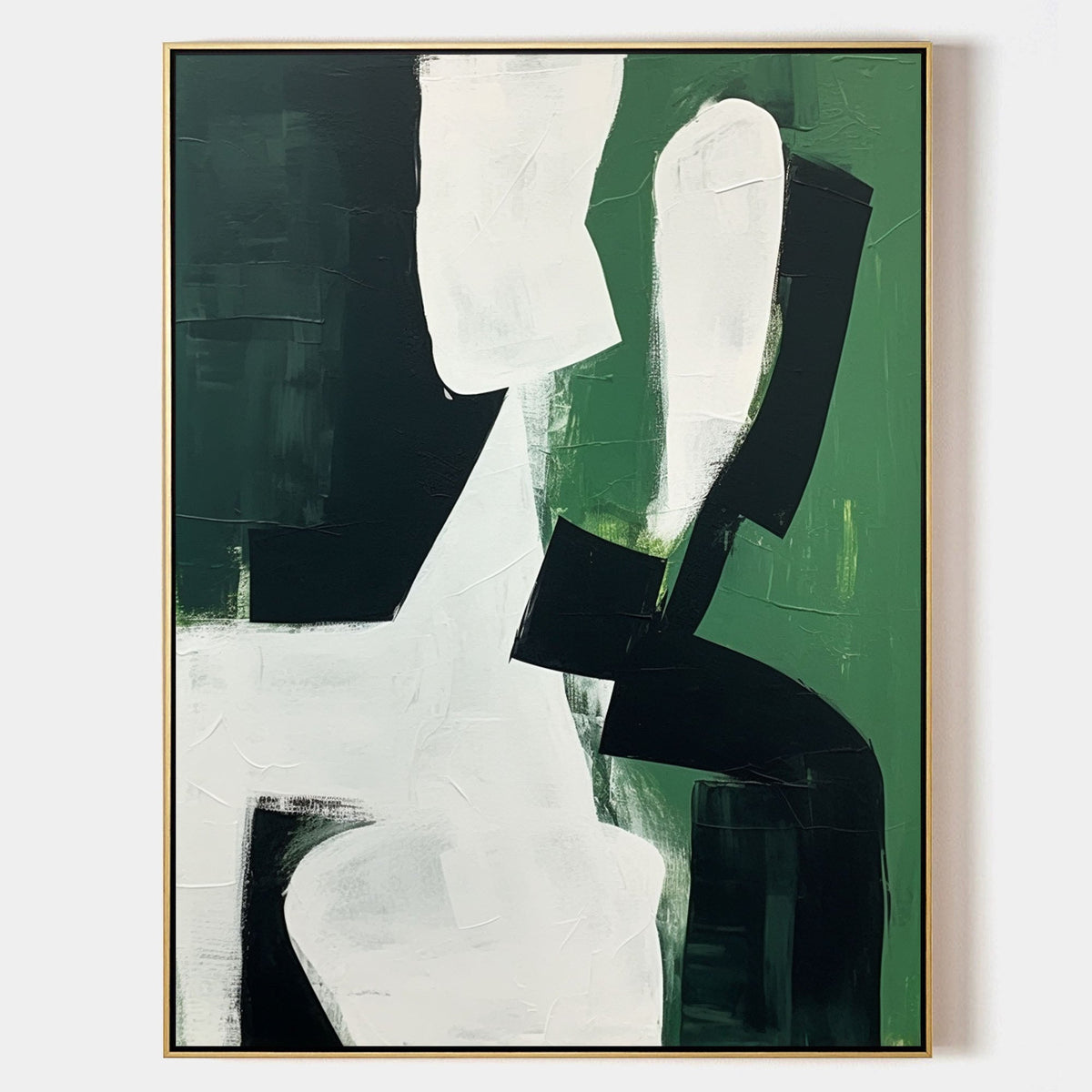 Bold Geometric Oil Painting Textured Dark Green