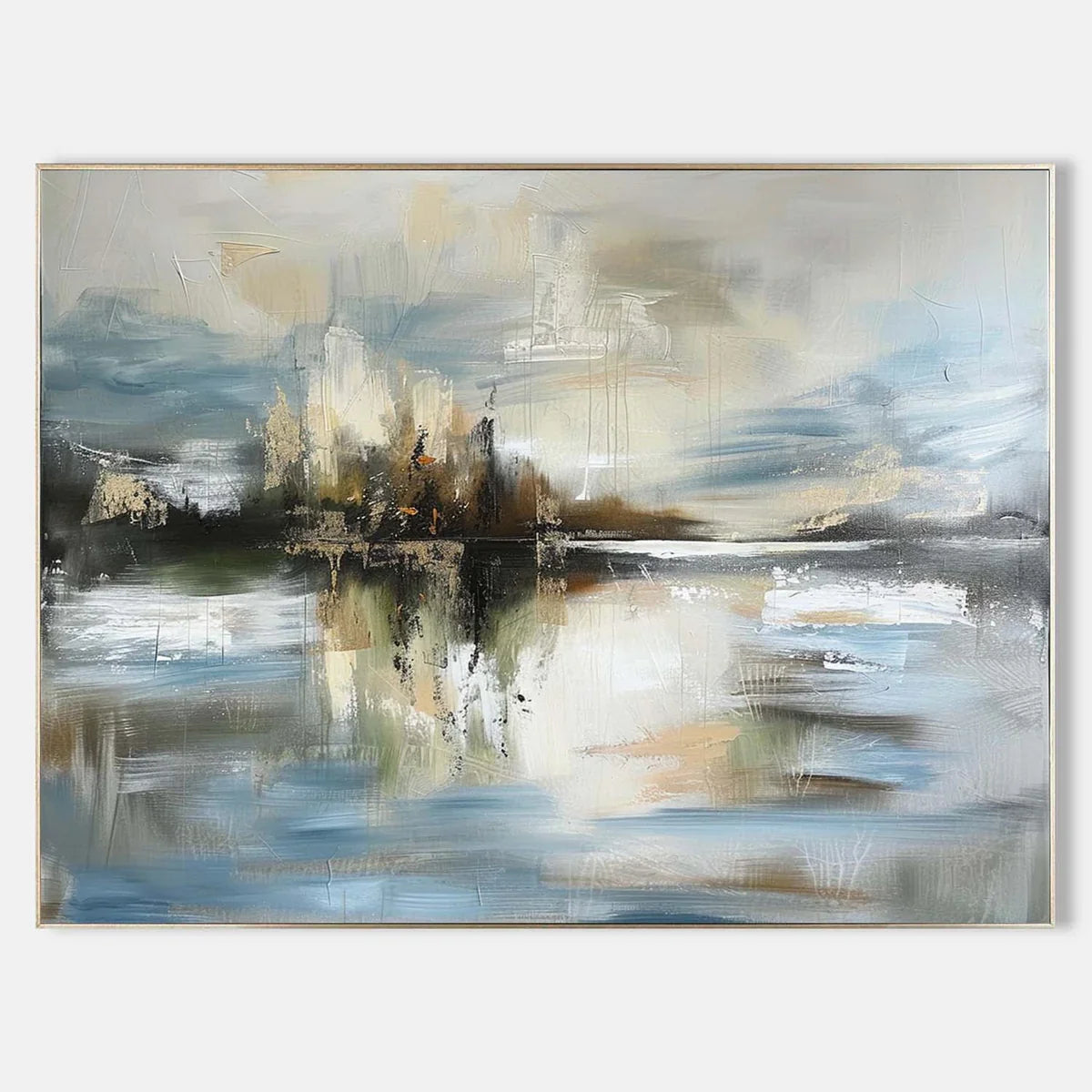 Tactile Misty Landscape Oil Painting Lake Reflection