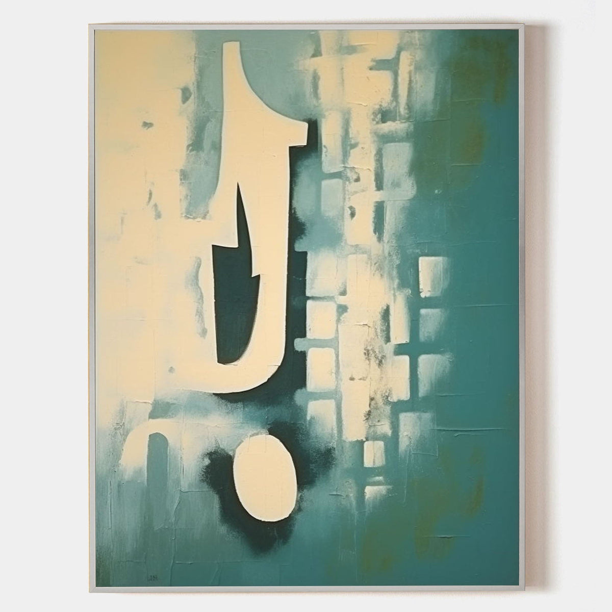 Teal Blue Abstract Geometric Textured Wall Art
