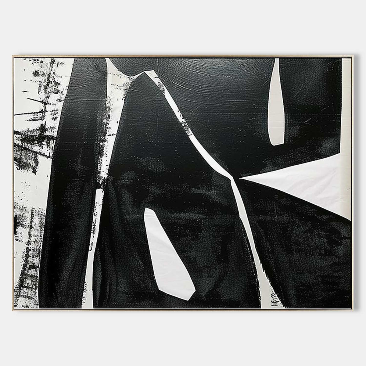 Bold Black Textured Geometric Oil Painting Modern