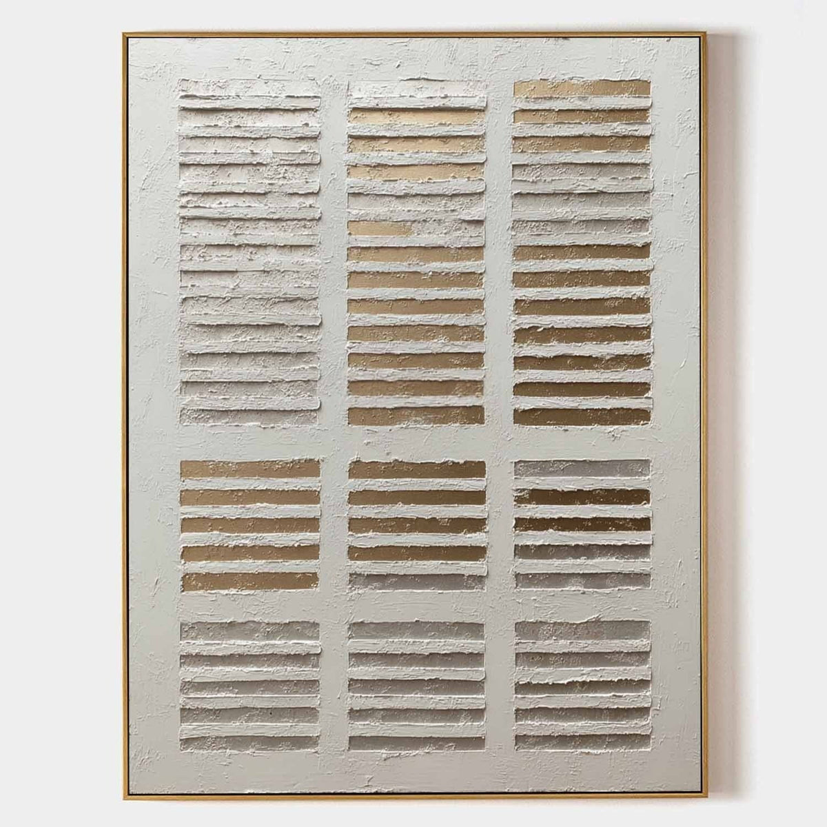 Wall Art Minimalist Grid Beige Gold Textured