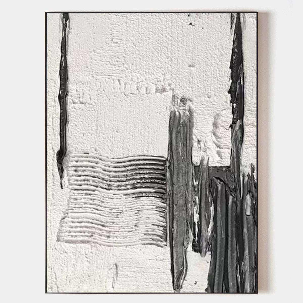 Black‑White Square Stroke‑Block Rippled‑Textured Artwork
