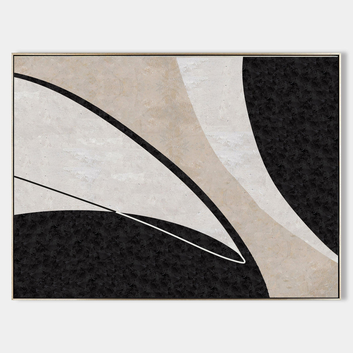 Black‑Beige Horizontal Curved‑Sector Grain‑Textured Artwork