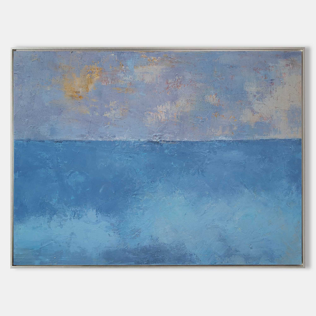 Blue‑Gold Sky‑Ocean Seascape Abstract  Thick Tactile‑Texture Artwork