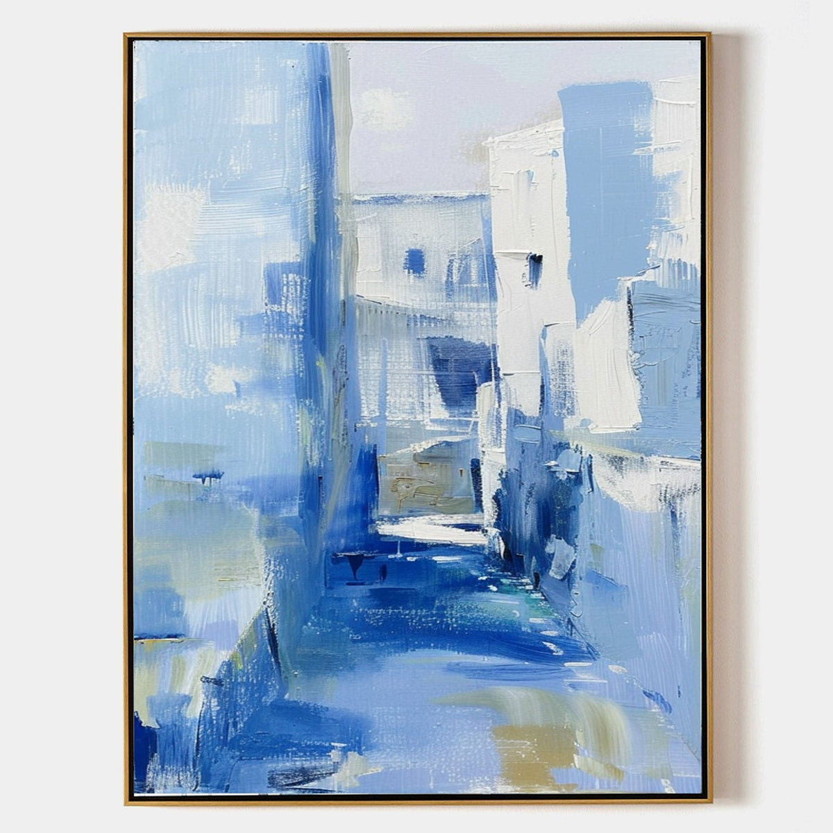 Mediterranean Alley Blue Oil Painting Textured