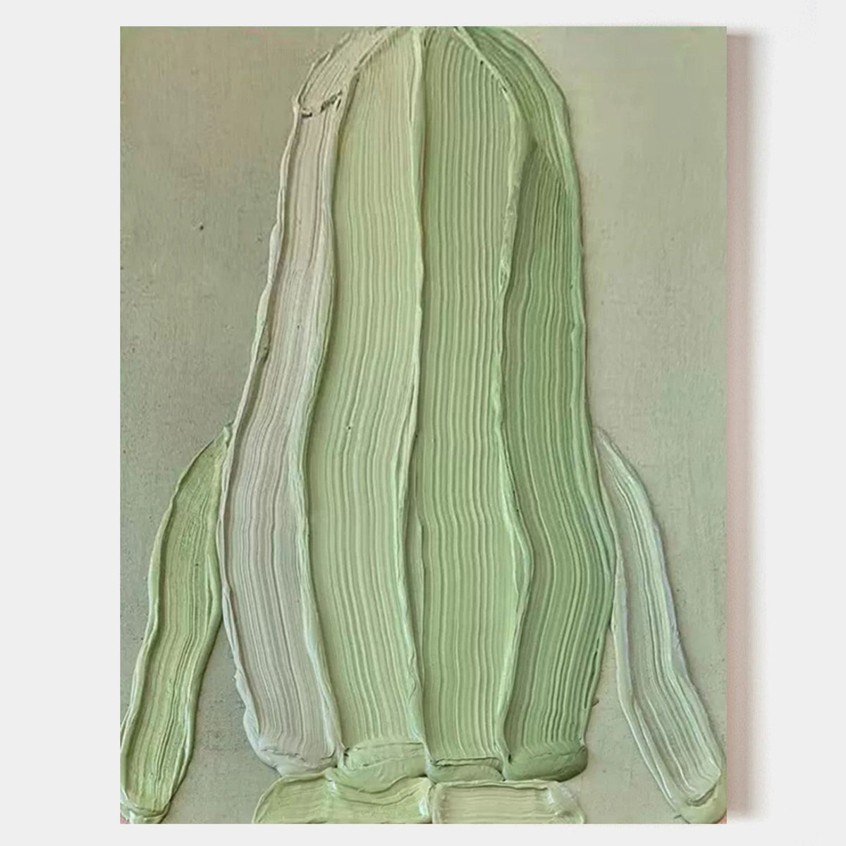 Soft Green Impasto Textured Organic Form Wall Art