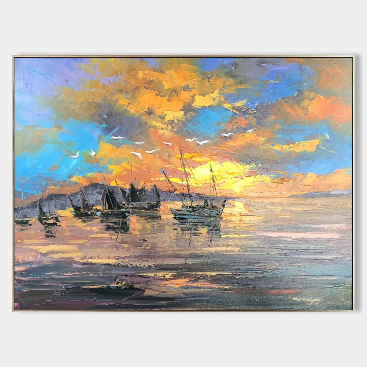 Wall Art Rectangle Impressionist Harbor Golden Sunset