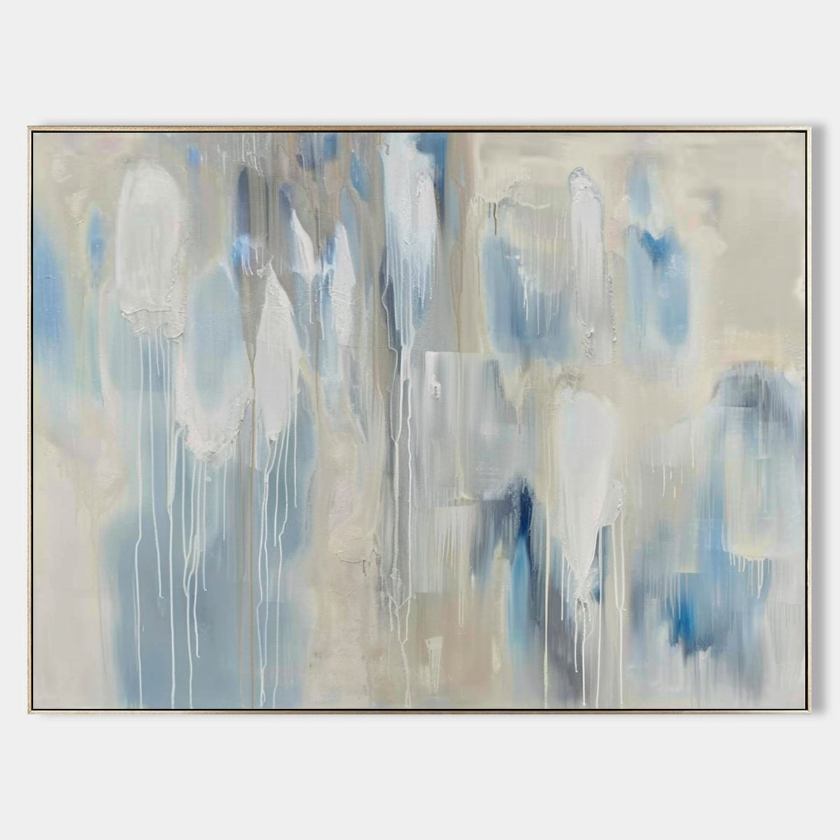 Wall Art Impressionist Blue Beige Dripping Abstract