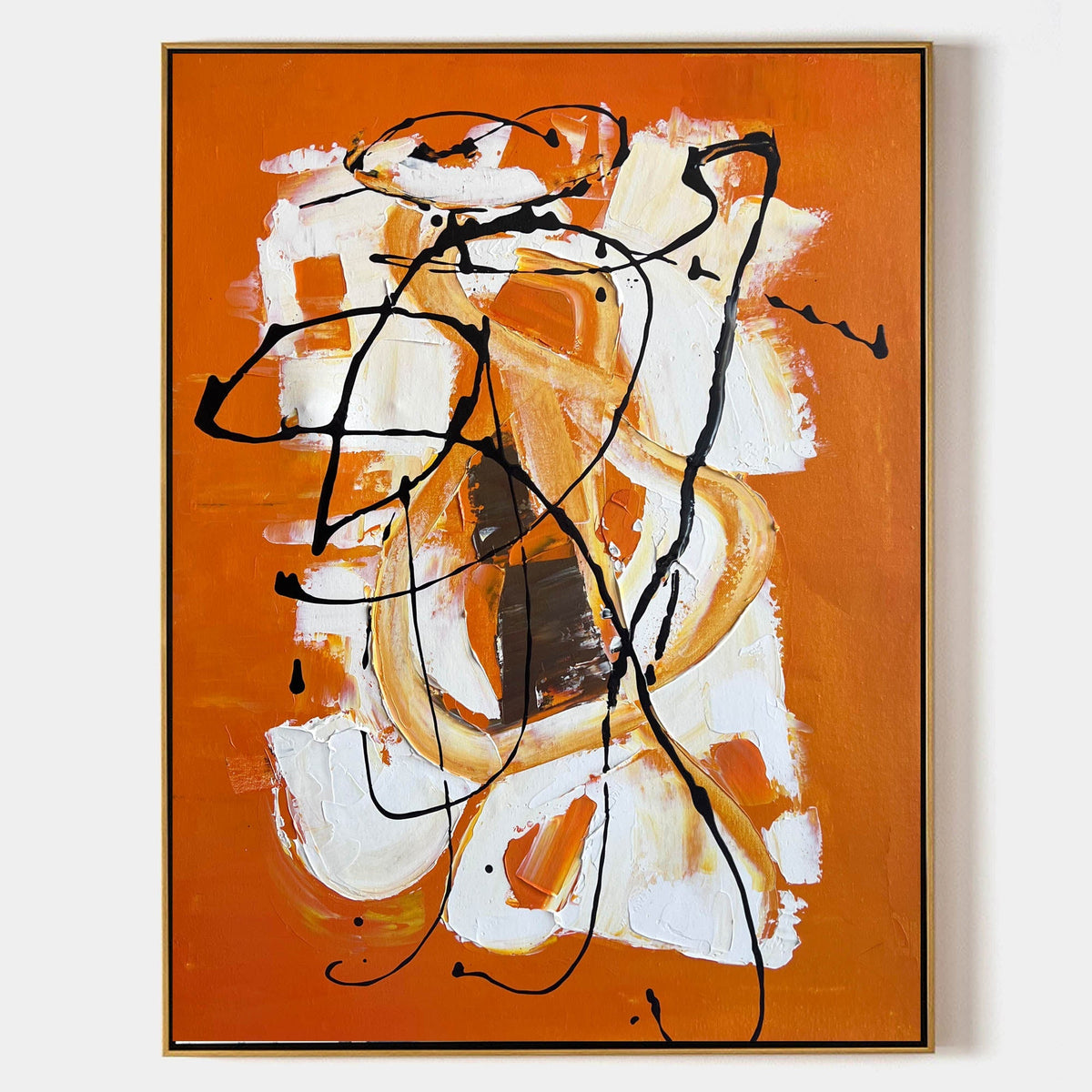 Vibrant Orange Abstract Expressionist Oil Painting