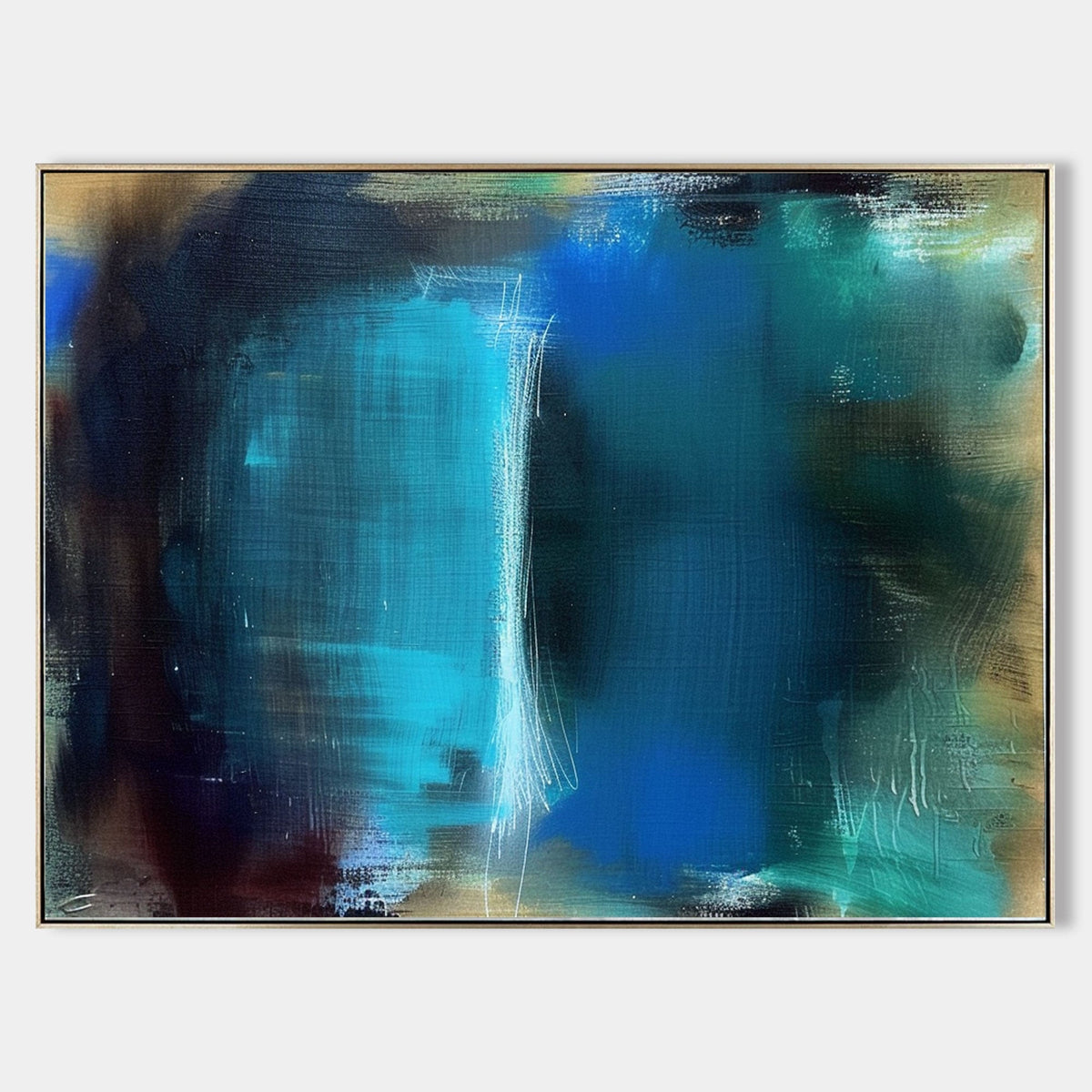 Teal Blue Abstract Oil Painting Textured Strokes