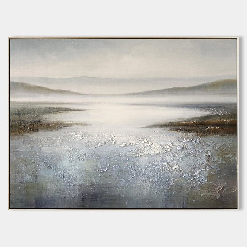 Misty Lake Landscape Painting Horizontal